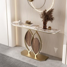 Marmor-Konsolentisch, 47,24-Zoll-Sofatisch, schmaler Eingangstisch für Flur, Wohnzimmer, Foyer, goldfarbener Metallrahmen (Spalva: Grau)