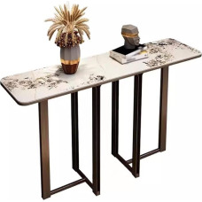 Konsolentisch Eingangstisch, Moderner Konsolentisch Mit Geometrischen Metallbeinen, Schmaler Sofatisch Aus Kunstmarmor, Foyertisch Für Eingang, Wohnzimmer ( Spalva: balta + žalvaris , Dydis: 59.1X13.8X31.5