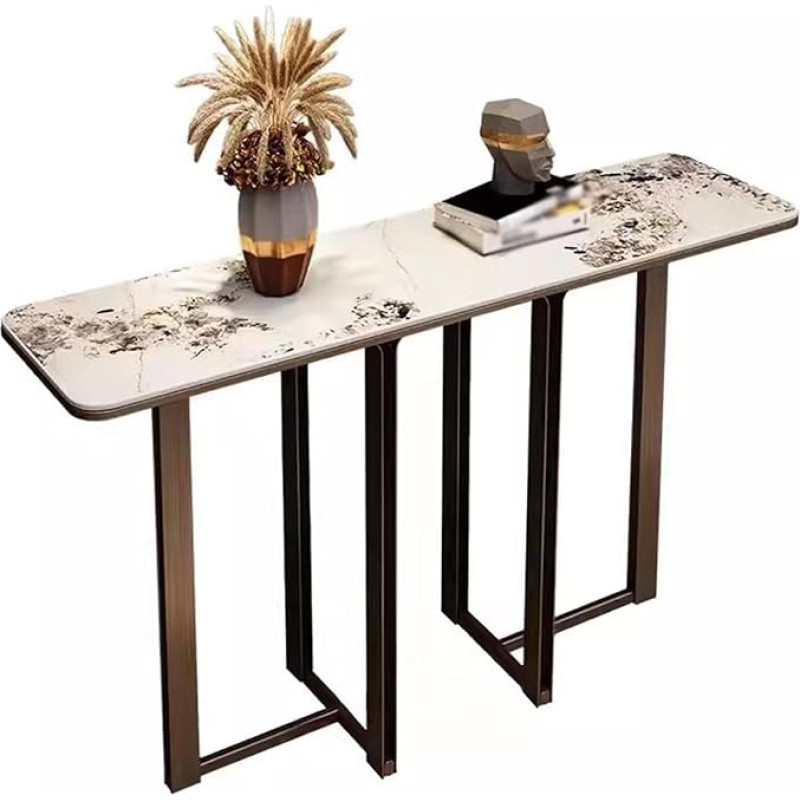 Konsolentisch Eingangstisch, Moderner Konsolentisch Mit Geometrischen Metallbeinen, Schmaler Sofatisch Aus Kunstmarmor, Foyertisch Für Eingang, Wohnzimmer ( Spalva: balta + žalvaris , Dydis: 59.1X13.8X31.5