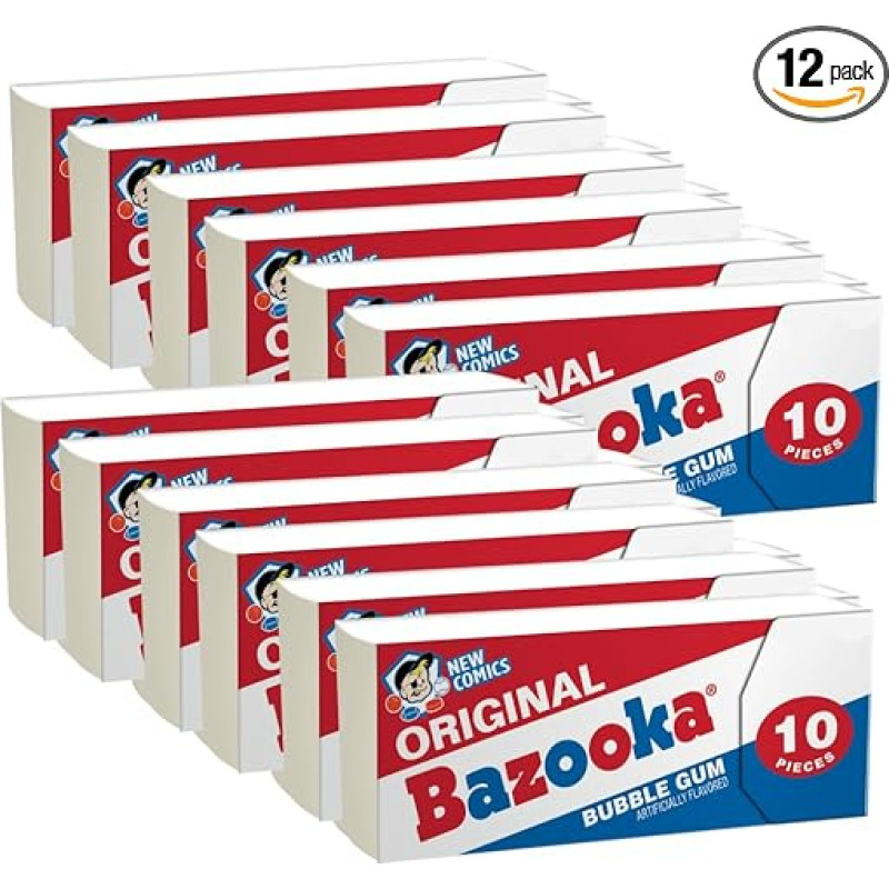 Bazooka Original and Blue Razz Bubble Gum, 10 vnt. (12 vnt.) Bazooka