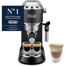 De'Longhi Dedica Style EC 685.BK Espresso Filter Holder Espresso Machine with Professional Milk Foam Nozzle 15 cm Wide 1 Litre Water Tank Full Metal Casing E.S.E Pads Black