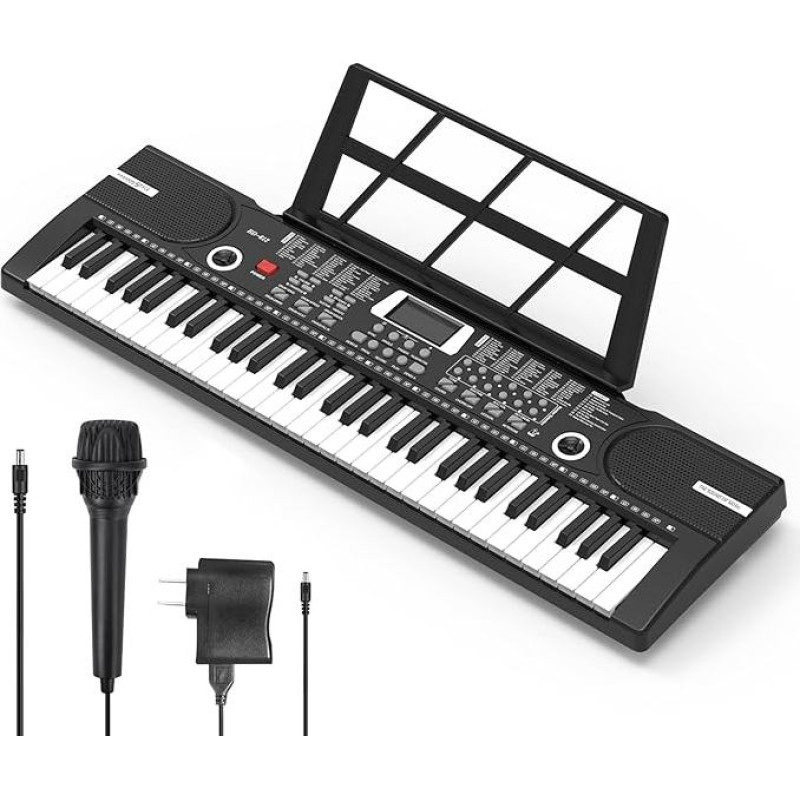 Skaitmeninis fortepijonas Piano 61 klavišų ir natų muzikos stovas Nešiojamas elektroninis klavišinis muzikos instrumentas su garsiakalbiais ir mokymo režimais, automatinis akompanimentas, tinkamas pradedantiesiems / suaugusiesiems A3