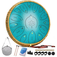 13 colių 15 tonų rankinis būgnas suaugusiesiems 440 Hz, C-dur rankinis būgnas, muzikos instrumentas su dainų knyga, malachito žalia spalva