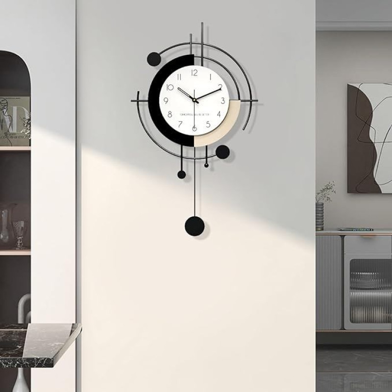 Sieninis laikrodis Modernus kūrybiškas didelis sieninis laikrodis be tykojimo garsų Metalas + mediena Dekoratyviniai sieniniai laikrodžiai Minimalistinis Art Deco Akumuliatorinis švytuoklinis laikrodis gyvenamajam kambariui Miegamasis Biuras Virtuvė