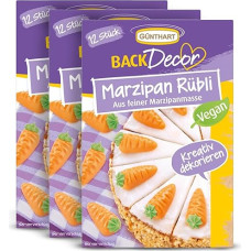 Günthart Marcipano morkų rinkinys (3 vnt.) - 3 x 12 veganiškų marcipaninių morkų tortui papuošti - puikus Rübli torto, morkų pyragų ir desertų papuošimas - idealiai tinka Velykoms, Kalėdoms ir ypatingoms progoms