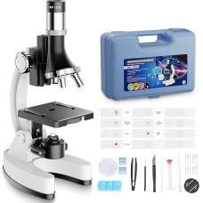 100X-1200X Explorer Children's Microscope Set with Case: Nature Under the Microscope Students from 6 Years - Scientific Children's Microscope Kit with Metal Frame, Slides - Educational Gift