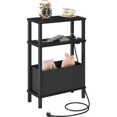 3 pakopų siauras staliukas su įkrovimo stotele mažoms erdvėms, naktinis staliukas su nuimamu neaustiniu stalčiumi miegamajam, svetainei, biurui, juodas DTBZ07CBB