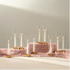 NUPTIO Žvakių laikiklis Auksinis stiklo cilindras Metalinis 10 vienetų kūgio žvakių laikiklis Taper žvakių paketas Žvakės Skaidraus stiklo uraganinis atspalvis Nėriniai žvakės Šiuolaikinis vestuvių Kalėdų stalas Vakarienė Židinys