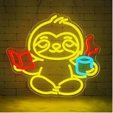 Skaitymas Sloth Neon ženklas Mielas gyvūnų LED neoninis ženklas sienai Kavos Sloth neoninis ženklas USB skaitymo neoninė šviesa miegamajame Kavinė Klasė Biblioteka Skaitymo kampas Šalis