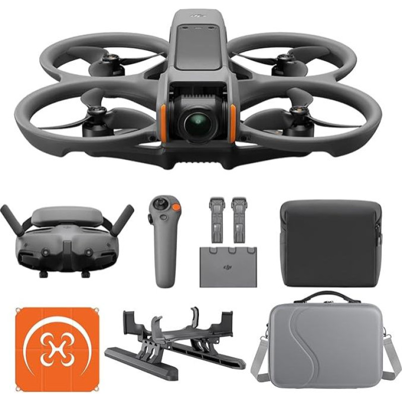 DJI Avata 2 Fly More Combo (trys baterijos) rinkinys, FPV dronas su 4K kamera, su propelerių apsauga, apsiverčia/apsiverčia vienu mygtuko paspaudimu, POV turinio kameros dronas, įskaitant akinius 3 ir RC Motion 3