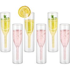 Champagne Glasses – Set of 6 Stemless Champagne Flutes Crystal Glasses Double Walled Wine Glasses Classic Tulip Goblet Clear Glass Cups for Wedding Gifts Parties Bars
