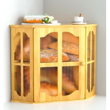 Jolitac Bamboo Bread Bin, Wooden Bread Bin with 2 Levels and Viewing Window, Corner Bread Bin Kitchen