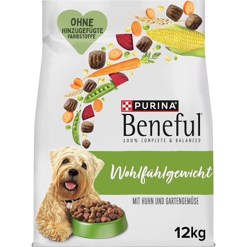 Beneful Feel-good svorio sausas maistas šunims su vištiena ir sodo daržovėmis, pakuotė po 1 (1 x 12 kg)