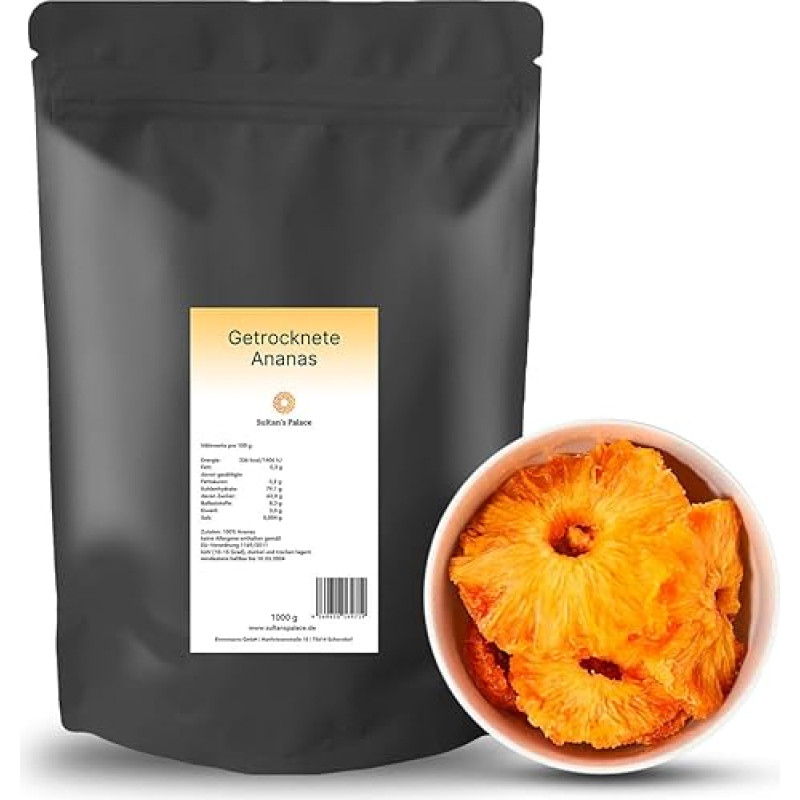 Sultan's Palace Džiovinti ananasai 1 kg I Džiovinti ananasų griežinėliai be cukraus I Džiovinti vaisiai keliaujant ir namuose I Džiovinti vaisiai (veganiški, be glitimo)