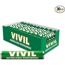 VIVIL Rolls Natural Peppermint, 30 ritinėlių, šviežios pastilės su pipirmėčių skoniu, be glitimo ir laktozės, 30 x 29 g