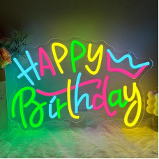 Laimingo gimtadienio neoninis ženklas Spalvingas LED ženklas raidžių šviesos neoninis ženklas sienai Neoninė šviesa gimtadienio vakarėlio dekorui Šalies puošmena Gimtadienio šventė Vaikai Mergaitės Berniukai
