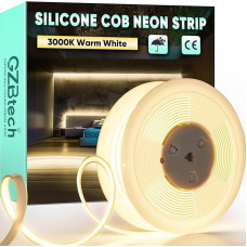 GZBtech AC 230 V COB LED Strip 15 m, Silicone Warm White 3000 K Waterproof 286 LEDs/M Dimmable Outdoor Neon Light Strip LED Strip Light for Bedroom, Wall, Kitchen, Living Room, CE Certified