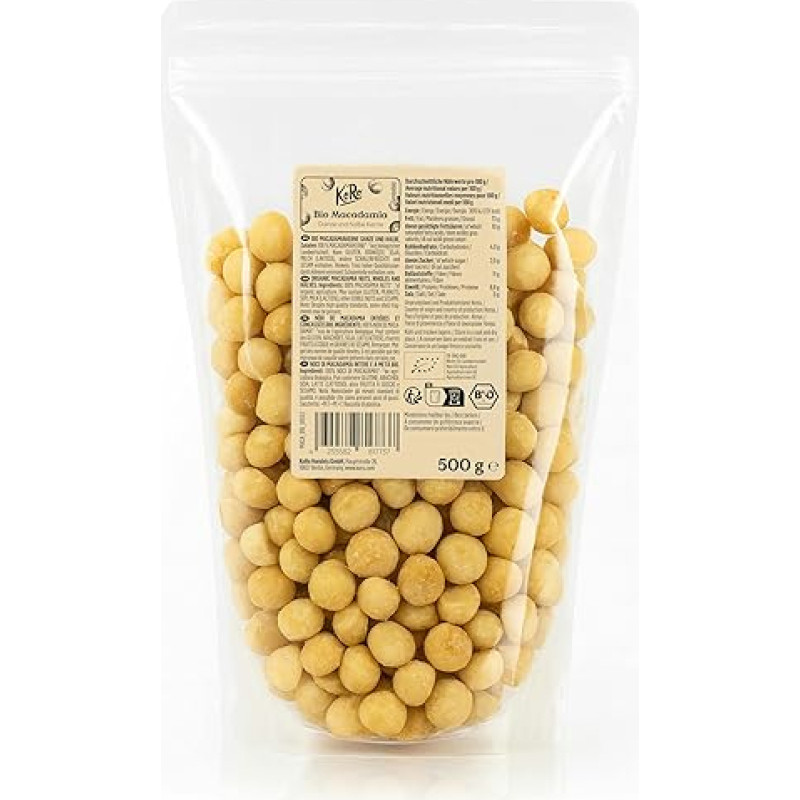 KoRo - Ekologiški makadamijų branduoliai 500 g - neapdoroti ir natūralūs - švelnaus sviesto aromato - rankomis traiškyti