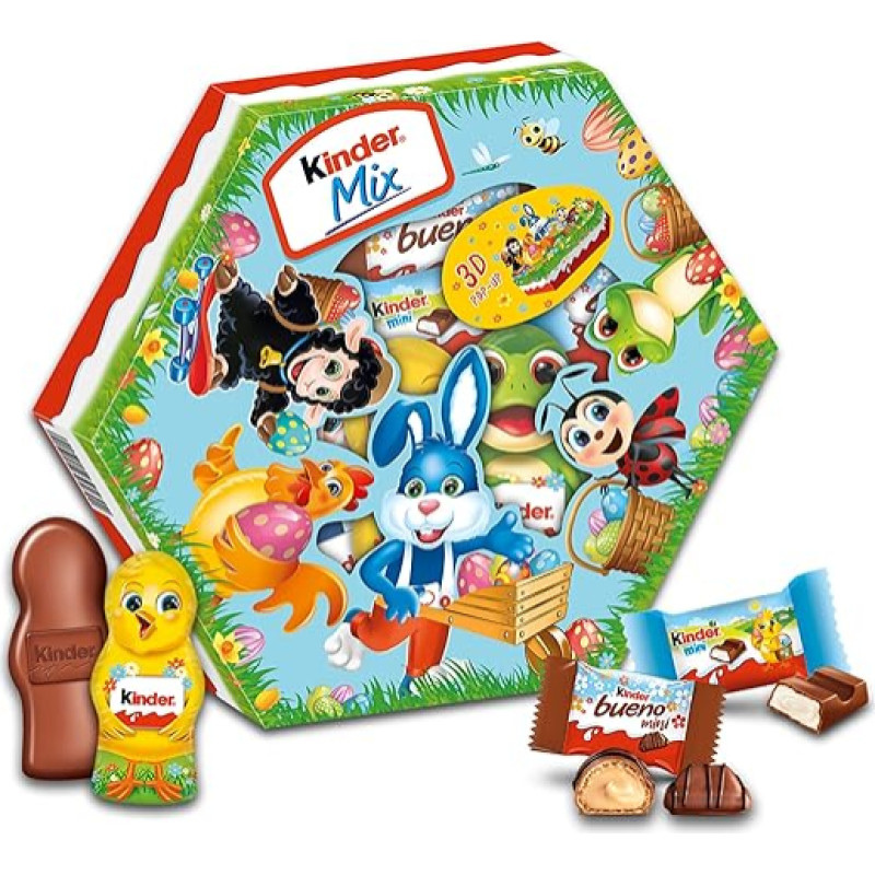 kinder Mix Velykų lėkštė - skanus įvairių mini ir tuščiavidurių figūrėlių mišinys Velykoms - su 3D efekto figūrėlėmis - velykinis šokoladas, saldumynai - velykinė dovana ir suvenyras - 143 g