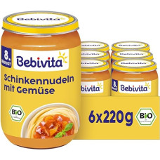 Bebivita Meniu nuo 8 mėnesio Kumpio makaronai su įvairiomis daržovėmis, 220 g, 6 vnt. (6 x 220 g)