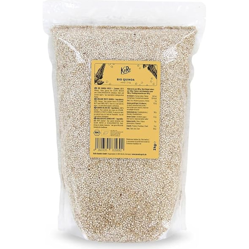 KoRo - Ekologiška kvinojos balta 2 kg - kontroliuojamų ekologinių kultūrų grūdai be glitimo - 100 % natūralūs