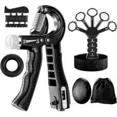 Hand Trainer Set of 6 - Adjustable Grip Strength Trainer with Counter, Finger Stretcher, Resistance Bands, Training Ring & Stress Ball for Strength Training & Flexibility