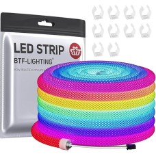 BTF-LIGHTING WS2811 RGB adresuojamas 360 laipsnių apvalus tinklelis neono LED juostelės 5M 50LEDs/M DC5V IP67 vandeniui atsparus nailonas lankstus Dream spalvos veikia šviesos efektas namų apdailai (tik LED juostelės)