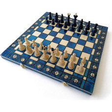 Senator Chessboard Size XL - šachmatų lenta, 40 x 40 cm dydžio, rankų darbo, iš tikro medžio, ekologiškai nudažyta, pasvertos figūros, kelioninis žaidimas, prekės ženklas Le Délirant® (mėlyna)