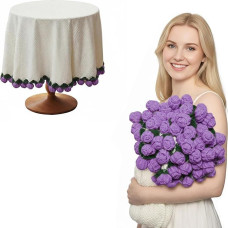 Puokštės antklodė nėrimas, nėrimo gėlių puokštės antklodė paruošta, nėrimo antklodė su rožių dekoracija, tinkama kaip dovana moterims Motinos dienai, Valentino dienai ir gimtadieniui (rožinė violetinė, 160 cm)