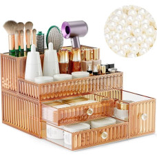 Make-up-Organizer aus gehärtetem Glas, für Kosmetik, Hautpflege, Haarwerkzeuge, Pinsel, Parfüm, Mehrzweck-Badezimmer-Theke, Hautpflege-Organizer, goldfarben