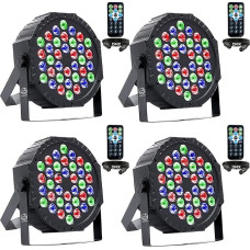 4 LED Par prožektorių pakuotė, 36 LED RGB scenos šviesos, DMX512 ir nuotolinio valdymo pultas, 7 šviesos režimai su garso įjungimu, diskotekų šviesos, vakarėlių šviesos DJ barams, vestuvėms, Helovinui, Kalėdoms