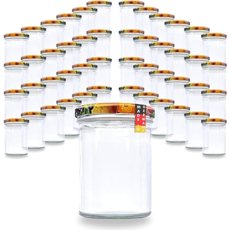 flaschenbauer.de 48 indelių rinkinys 430 ml su užsukamu dangteliu TO82 sriuboms ir kūdikių maistui konservuoti (dangtelis su vaisių dekoru, TO82)