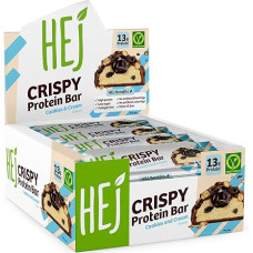 HEJ Crispy Protein Bar Cookies & Cream 12 x 45 g - Protein-Rich Snack with 13 g Protein per Bar - Low Sugar Protein Bar - Vegetarian & No Palm Oil - No Added Sugar & No Artificial Flavours
