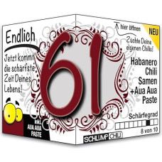 Schlump-Chili Endlich 61 - juokinga aštri gimtadienio dovana. Originali dovanos idėja 61-ojo gimtadienio proga vyrams ir moterims