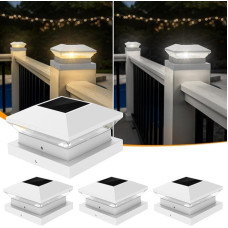 Solar Post Lights, Fence Post Cap Lights Outdoor Warm/Cool White Light Solar Powered Modern IP65 Waterproof for 3.5x3.5 4x4 5x5 Post Garden Fence