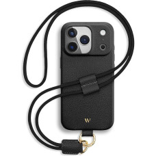 WIIUKA Case for iPhone 17 Pro Max, Leather from Germany, Leather Mobile Phone Chain, Premium Mobile Phone Case, Chain Strap, Neck Strap, Skiin Loop, Black