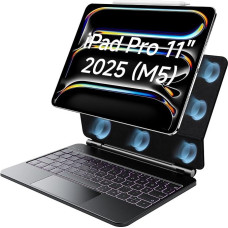 HOU Magic Keyboard iPad Pro 11 (M5/M4) 2025, skirtas tik 2025-2024 iPad Pro 11 colių korpusui su klaviatūra, daugiafunkcinis jutiklinis kilimėlis, 7 spalvos, 3 lygių apšvietimas, QWERTZ vokiškas išdėstymas - juodas