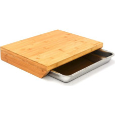 DuneDesign Bamboo Chopping Board with Stainless Steel Collection Tray 49 x 37 x 8 cm - Large Work Board for Kitchen - Wooden Chopping Board for Worktop - Kitchen Aid Board with Drawer and Bowl