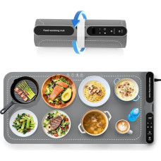 Heating Pad for Food Warmer Mat, 10s Fast Heating, 7-Hour Timer, Electric Silicone Heat Tray for Countertop, Easy to Clean for Barbecue, Camping (Grey)