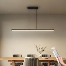 100 cm reguliuojamas pakabinamas šviestuvas, LED pakabinamas šviestuvas, valgomojo stalas, reguliuojamas, 3000 K/4000 K/6000 K, 36 W, pakabinamas šviestuvas su nuotolinio valdymo pulteliu, skirtas moderniam valgomajam, virtuvei, biurui, juodas