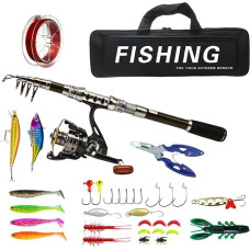 Kombi-Angelrute und Rolle, Angelruten und Rollen kombiniert - leichte Angelrute und Rolle zum Angeln im Salzwasser - Tragbares Süß- und Salzwasser-Angelset, Angelausrüstung, Angelausrüstung