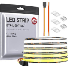 BTF-LIGHTING FCOB COB CCT LED juosta 3000K-6000K CCT Rotacinė DC24V 5M 640LEDs/m 10mm juoda PCB lanksti didelio tankio LED juosta IP66 atspari vandeniui vidaus apdailai (tik juosta)