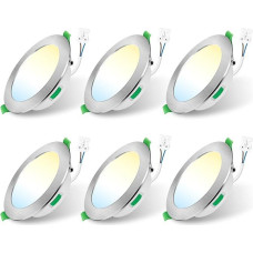 ALUSSO 6 įleidžiami prožektoriai, LED, 5 W, 350 liumenų, LED įleidžiami prožektoriai, 230 V, reguliuojamas apšvietimas, lubų prožektoriai, 3CCT, 3000 K, 4000 K, 6500 K, reguliuojami įleidžiami šviestuvai, IP44 lubų prožektorius vonios kambariui, virtuvei,