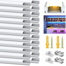 20 LED aliuminio profilių pakuotė, 1 m/3,3 pėdos kanalo juodas profilis su pieno baltumo dangteliu, galiniais dangteliais, tvirtinimo spaustukais, skirtais LED juostų žibintų difuzoriui (be LED juostos)