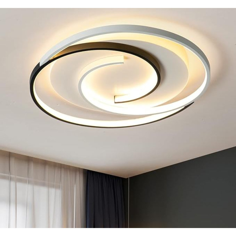 Modernus LED lubų šviestuvas 36 W 50 cm su nuotolinio valdymo pulteliu Geometrija, apvalus, juodas, baltas, pritemdomas, montuojamas gyvenamajame kambaryje, miegamajame, virtuvėje
