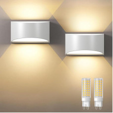 Sieninis šviestuvas su keičiama G9 LED lempa šiltai balta 3000 K, aliuminio LED sieninis šviestuvas, skirtas gyvenamajam kambariui ir lauko apšvietimui, IP65 vandeniui atsparus sieninis šviestuvas (2 vnt.), baltas