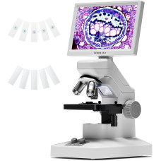 TOMLOV DM301 Max biologinis mikroskopas suaugusiesiems ir vaikams: 7 colių HDMI skaitmeninis mikroskopas su integruota matavimo skale, 3 lęšiais, mechanine objektų lentele, dvigubu šviesos diodu, suderinamas su mobiliaisiais telefonais