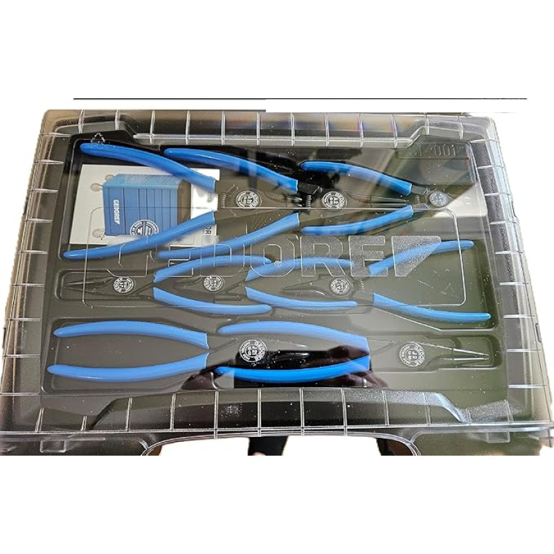 GEDORE 1101-001 Mounting Pliers Set, 8 Pieces, Tool Set for Internal and External Retaining Rings, Straight and 90° Angled