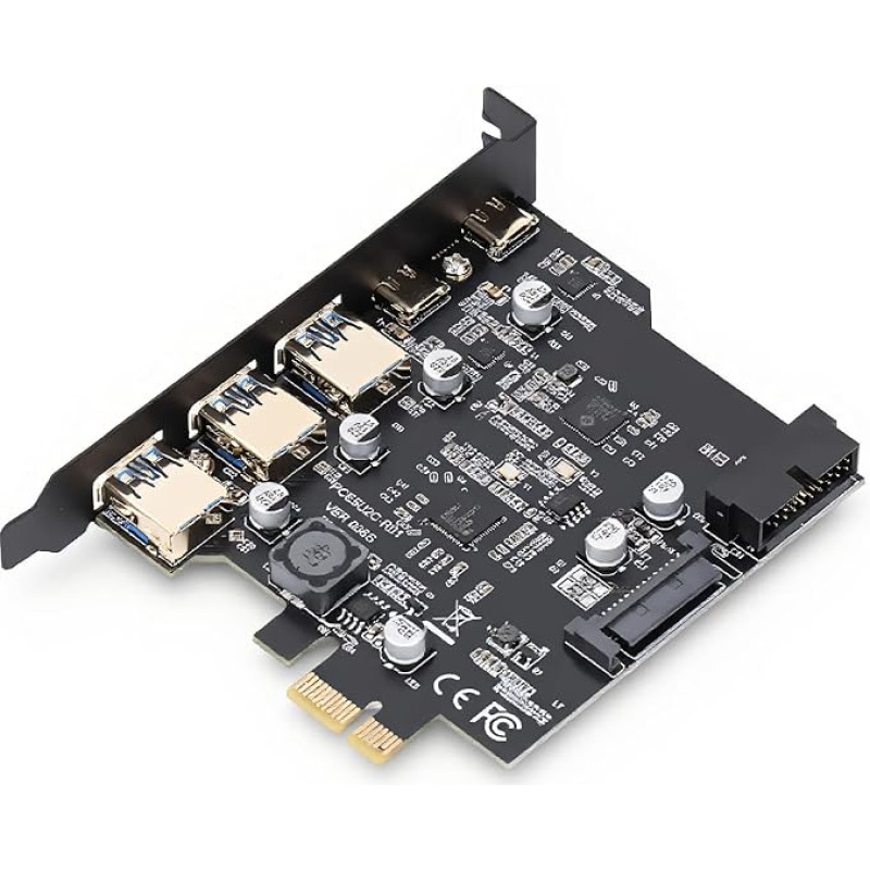 PCIe į USB 3.2 Gen 1 kortelė su 5 Gb/s pralaidumu, 5 USB prievadai (3 A tipo USB ir 2 C tipo USB prievadai), skirta 10/8/7, PCI Express išplėtimo kortelė, USB kortelė staliniam kompiuteriui