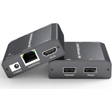 HDMI USB KVM ilgintuvas, KVM USB HDMI ilgintuvas per CAT6 / CAT5e iki 150M, be nuostolių, Plug and Play, 1080P@60Hz, Loop Out, POE, pelės ir klaviatūros nuotolinio valdymo kompiuteris